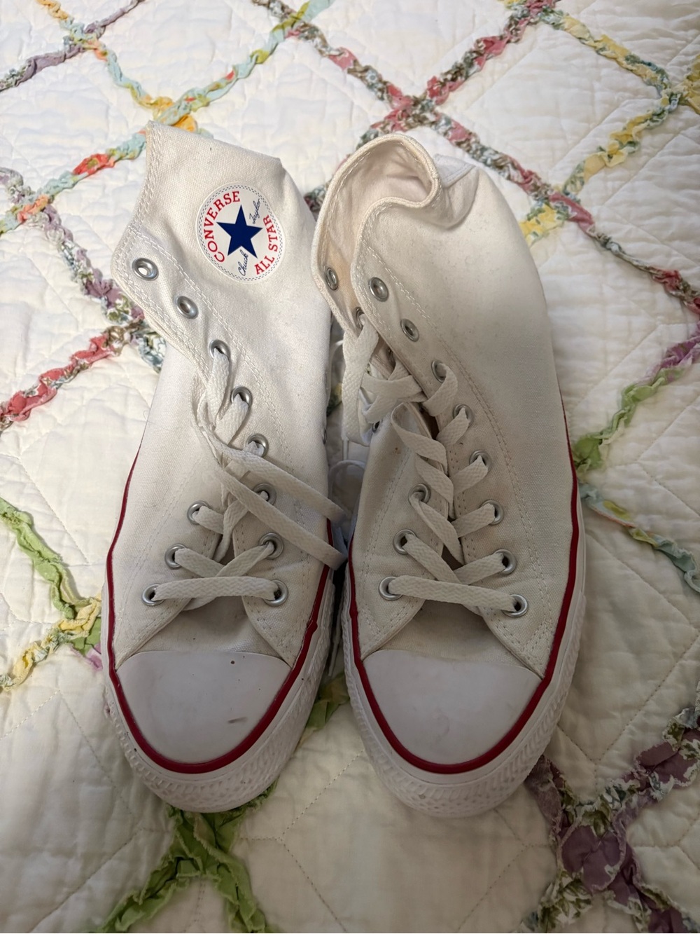 Converse Classic High Top Sneakers - White with Red Trim